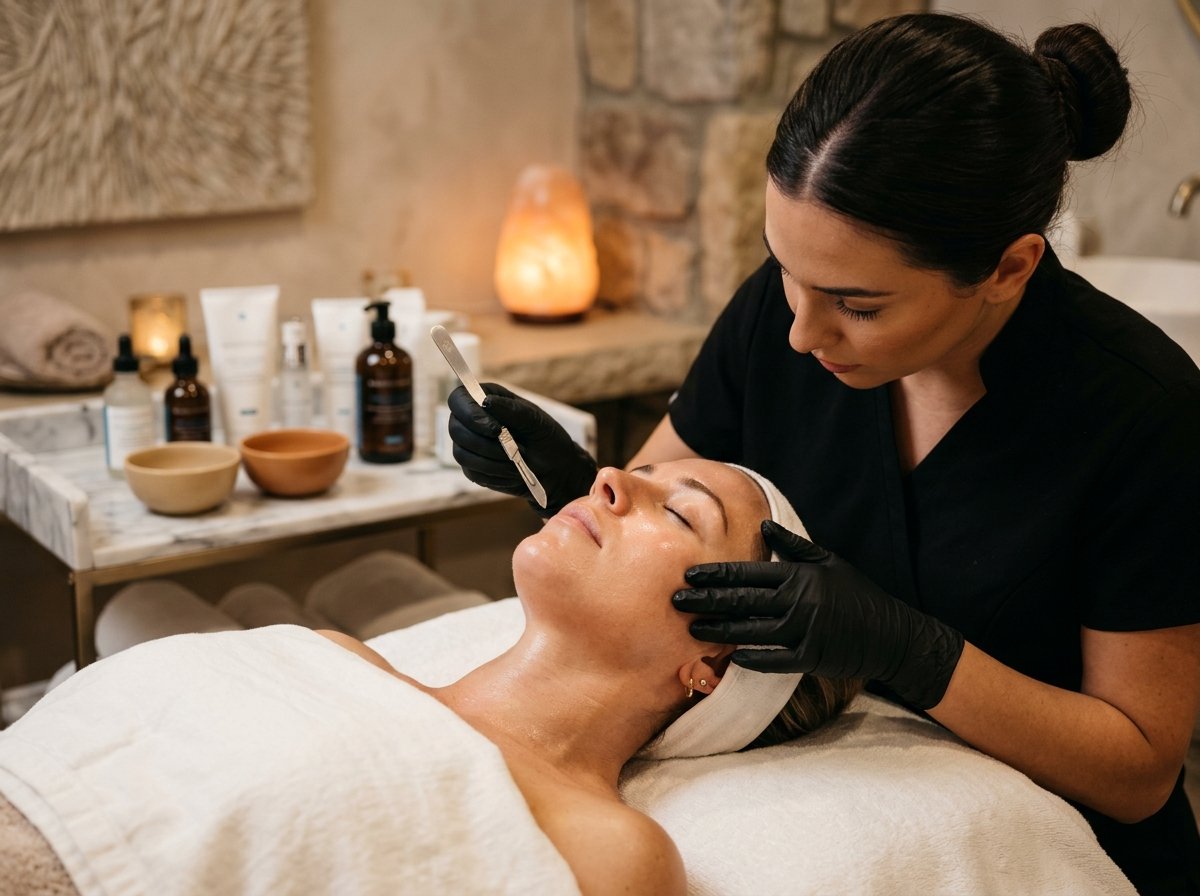 Dermaplaning and gentle corrective facial in studio
